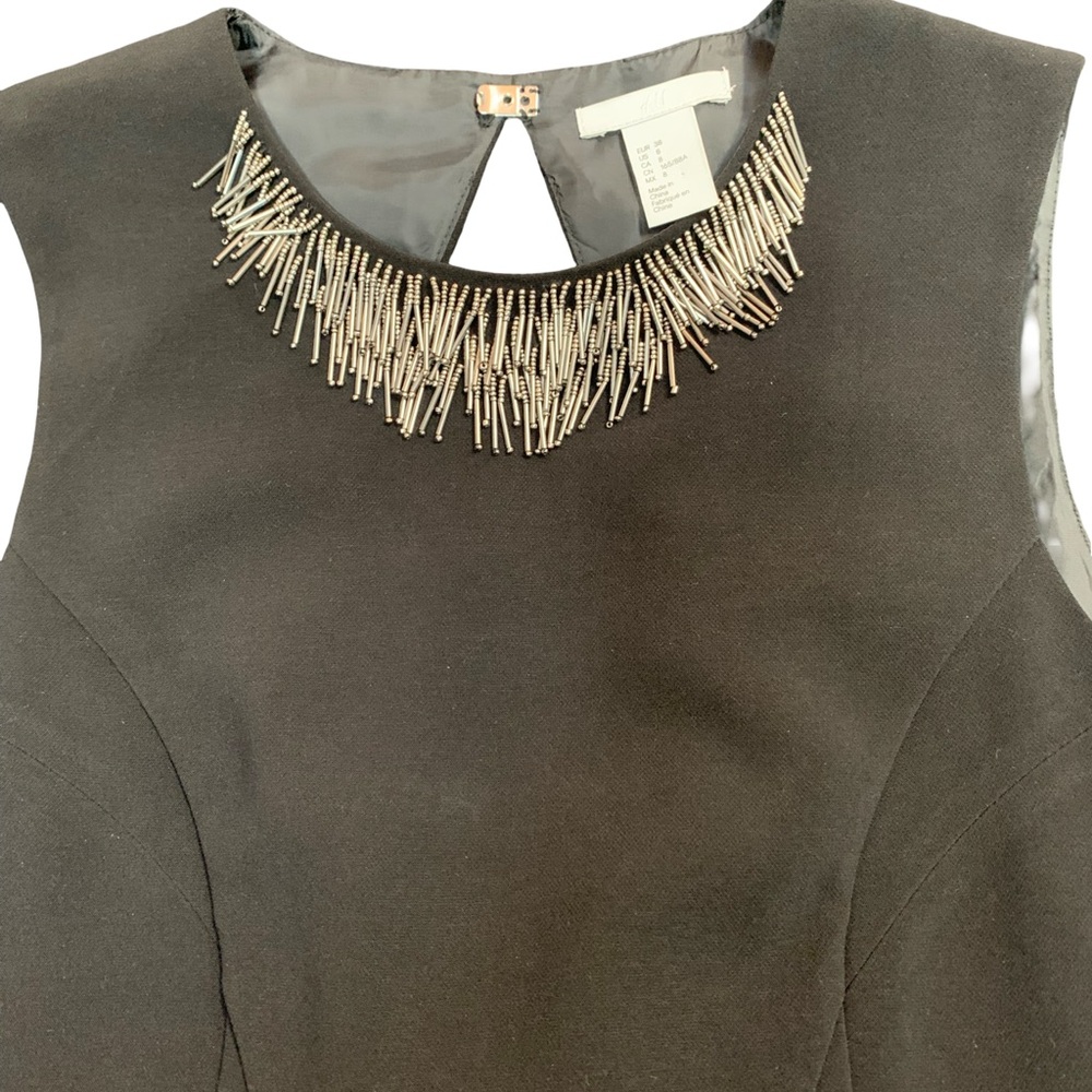 H&M Black Sleeveless Mini Dress with Beaded Neckline Accent - Picture 7 of 9